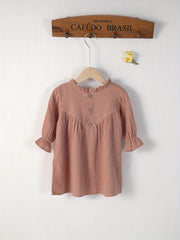 Girls Cotton Ruffle Trim Long Sleeve Dress