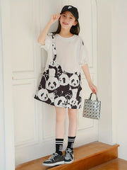 Girl's Panda Graphic Dress Short Sleeve Crew Neck Princess Dress