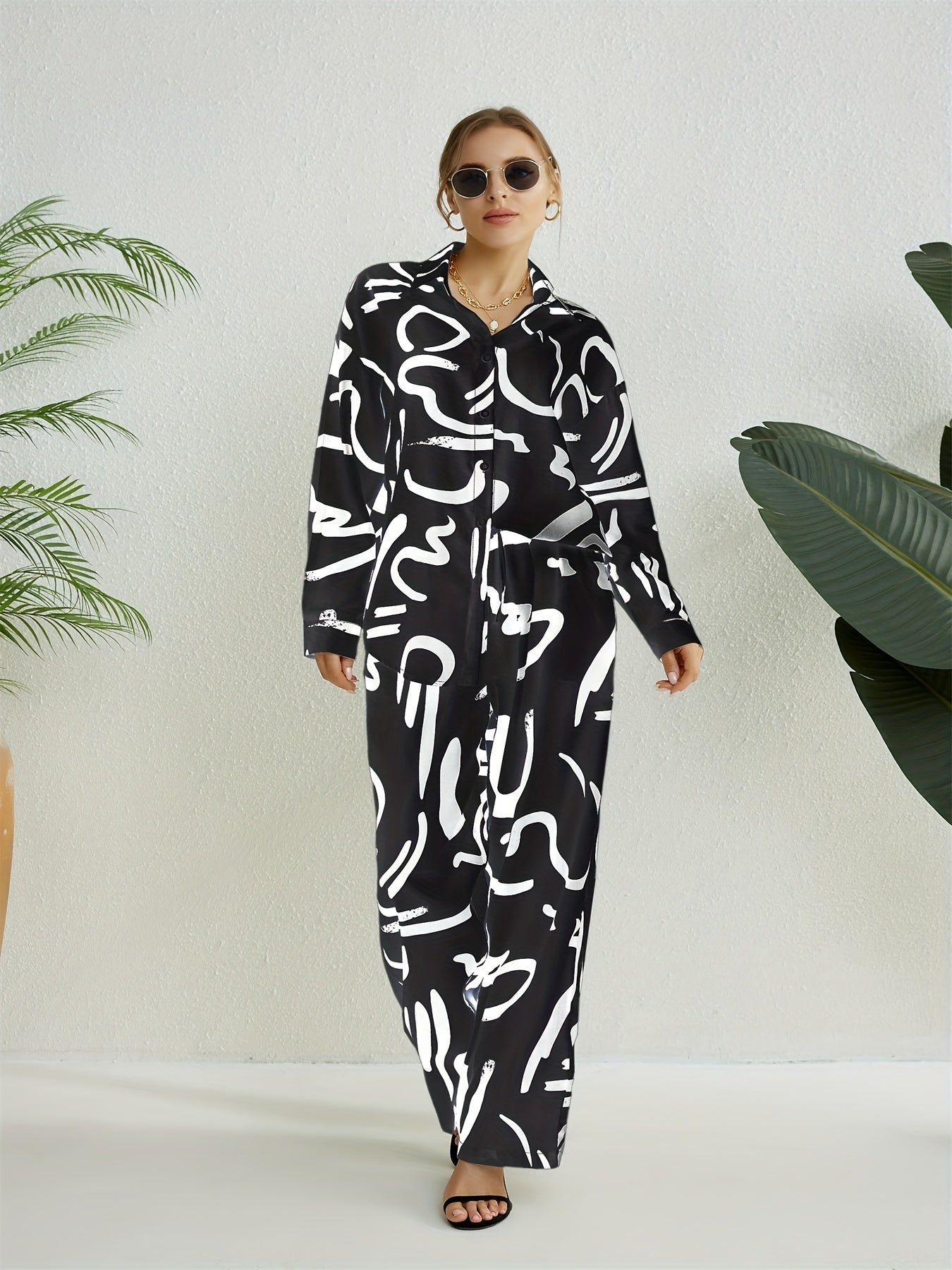 Abstract Print Casual Two piece Set