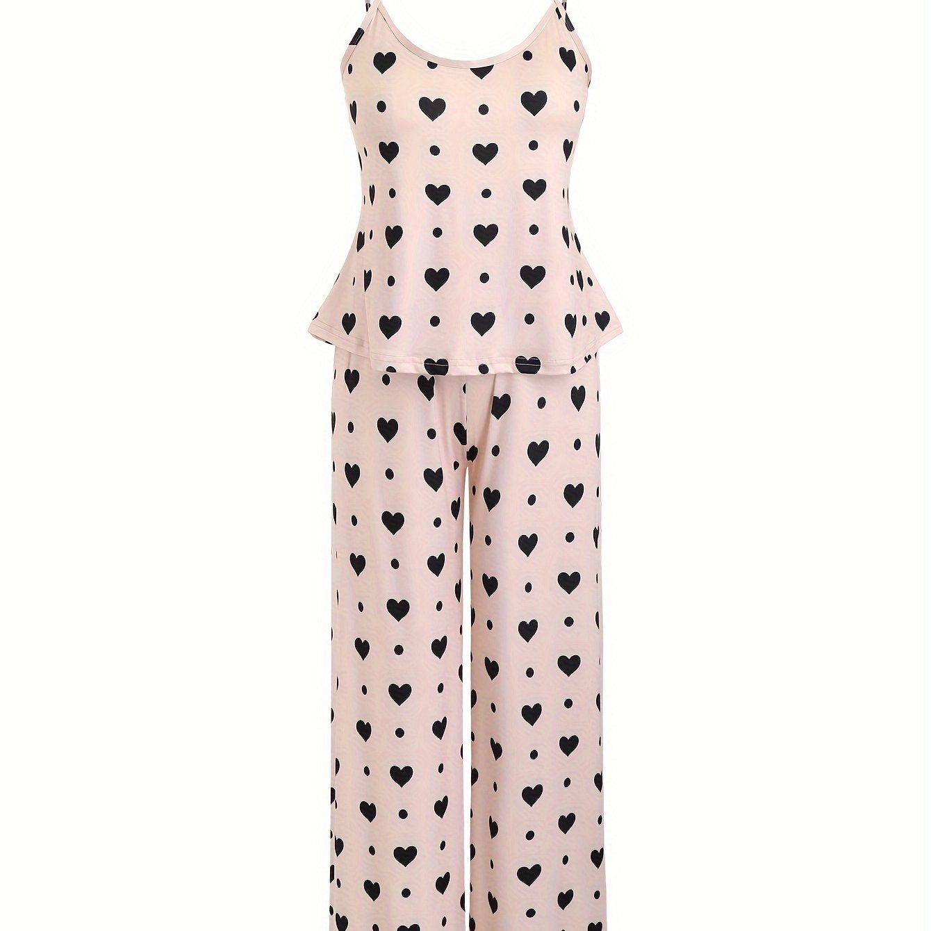 Heart & Dot Print Cami Top & Pants Lounge Two Piece Set