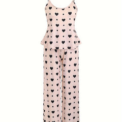 Heart & Dot Print Cami Top & Pants Lounge Two Piece Set