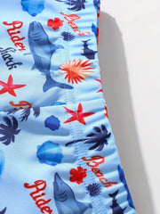 Boys Shark Starfish Print Shorts for Kids Summer Beach Vacation