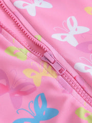 One Piece Girls Butterfly Swimsuit, Short Sleeves, Zipper
