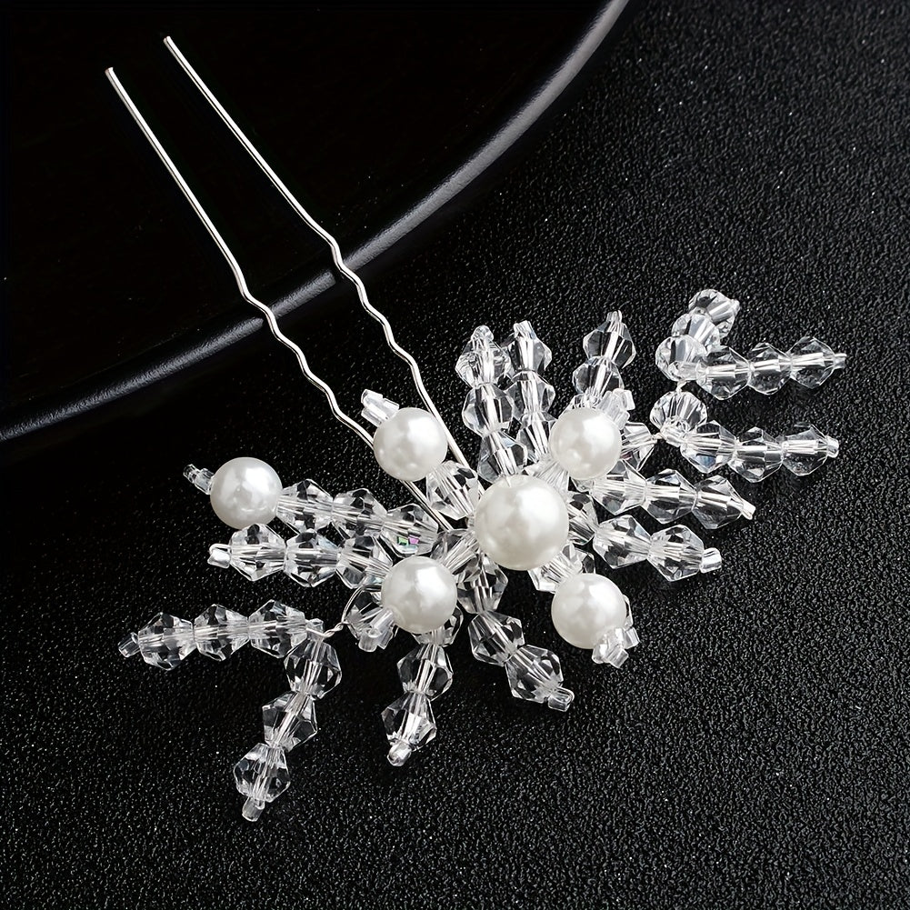 Bridal Hairpin Rhinestone Leaves Faux Pearl Wedding Hair Accessories
