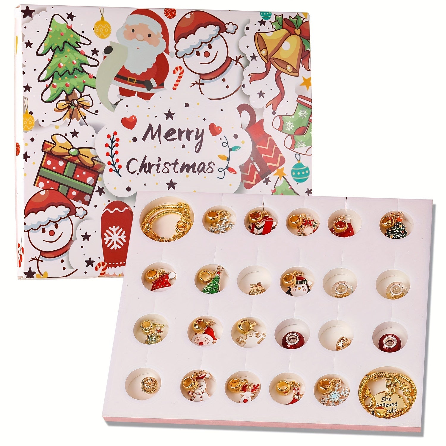 Christmas Advent Calendar DIY Bracelet Making Kit, Christmas Tree Bracelet Gift