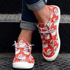 Christmas Print Sneaker Lace Up Canvas Shoes Women's Footwear