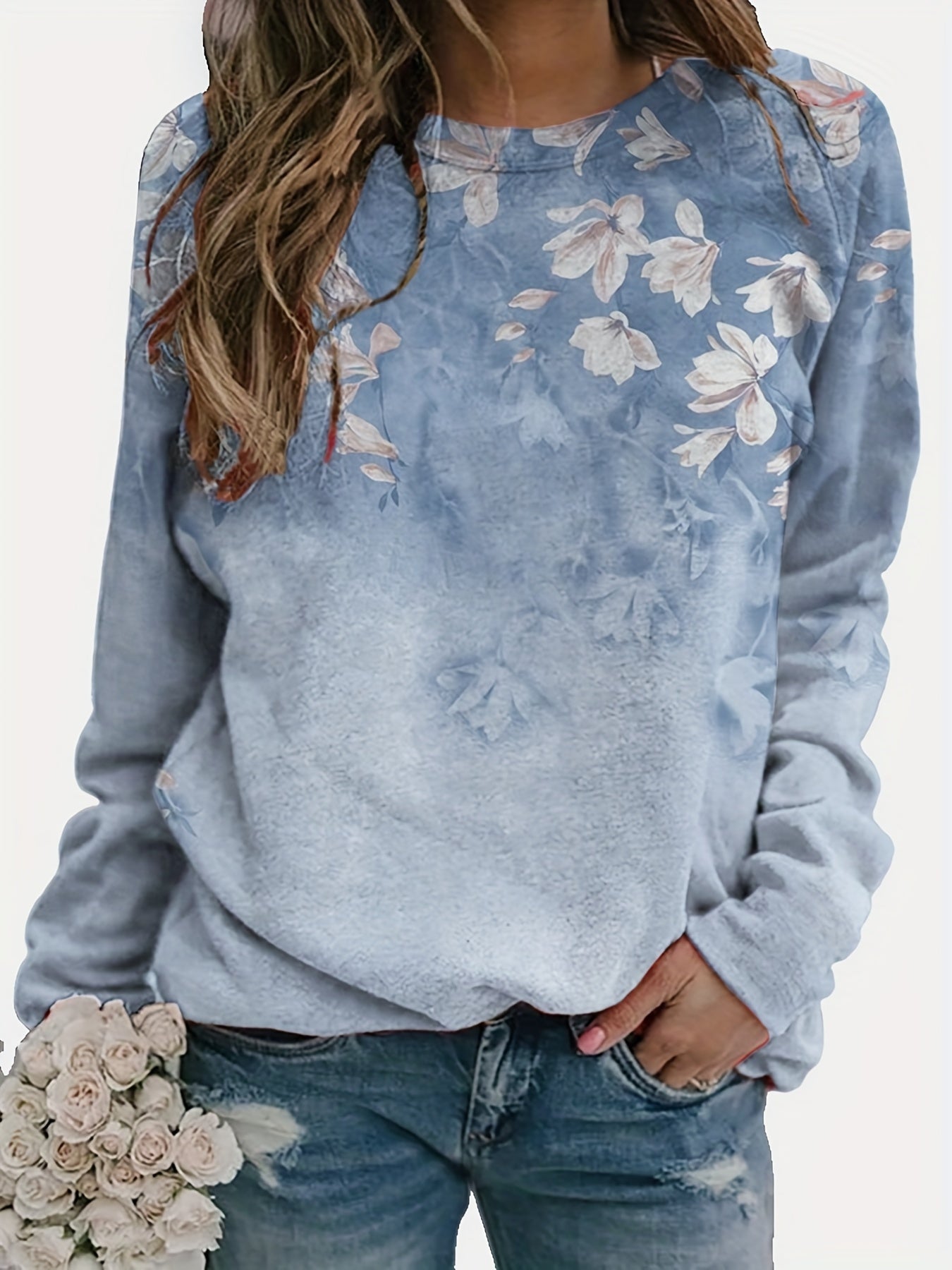 Marble Print Gradient Crew Neck Sweatshirt