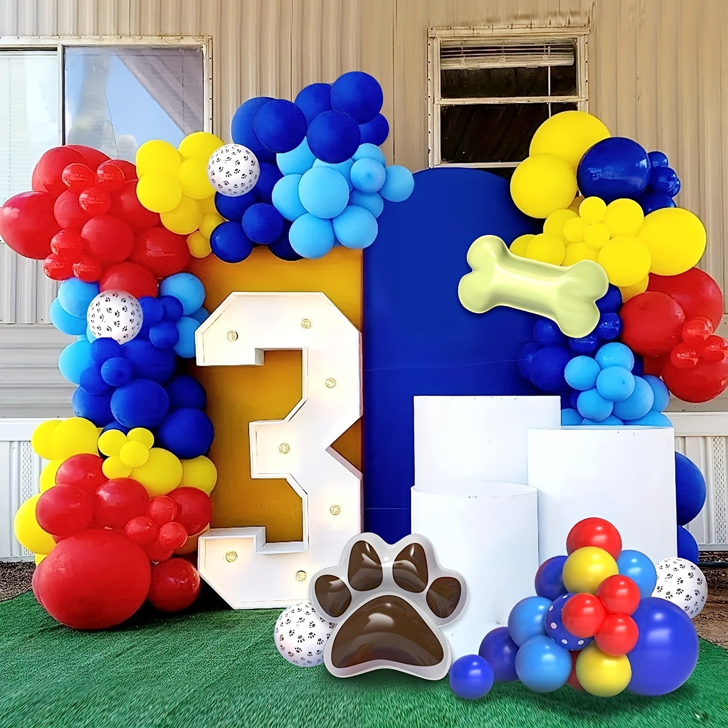 122pcs Paw Birthday Balloons Garland Kit Dog Paws Spotted Balloons Bone Foil Bal