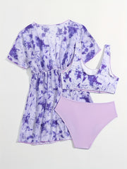 3pc Tie Dye Sleeveless Top & Shorts & Dress