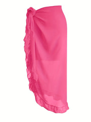 Ruffle Trim Knot Front Skirt Casual Beach Wear Skirt