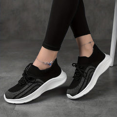 Women's Knitted Running Shoes Breathable Low Top Non Slip Casual Sneakers