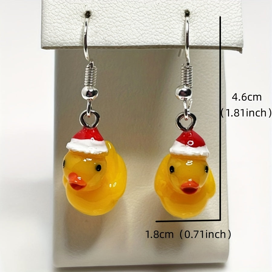 1pair Christmas Hat 3D Yellow Duck Earrings Resin DIY Jewelry Gift