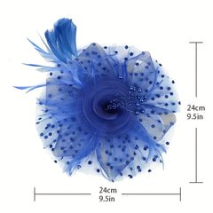 Hat Flower Hair Clip Mesh Ribbons Faux Feathers Headband Char...