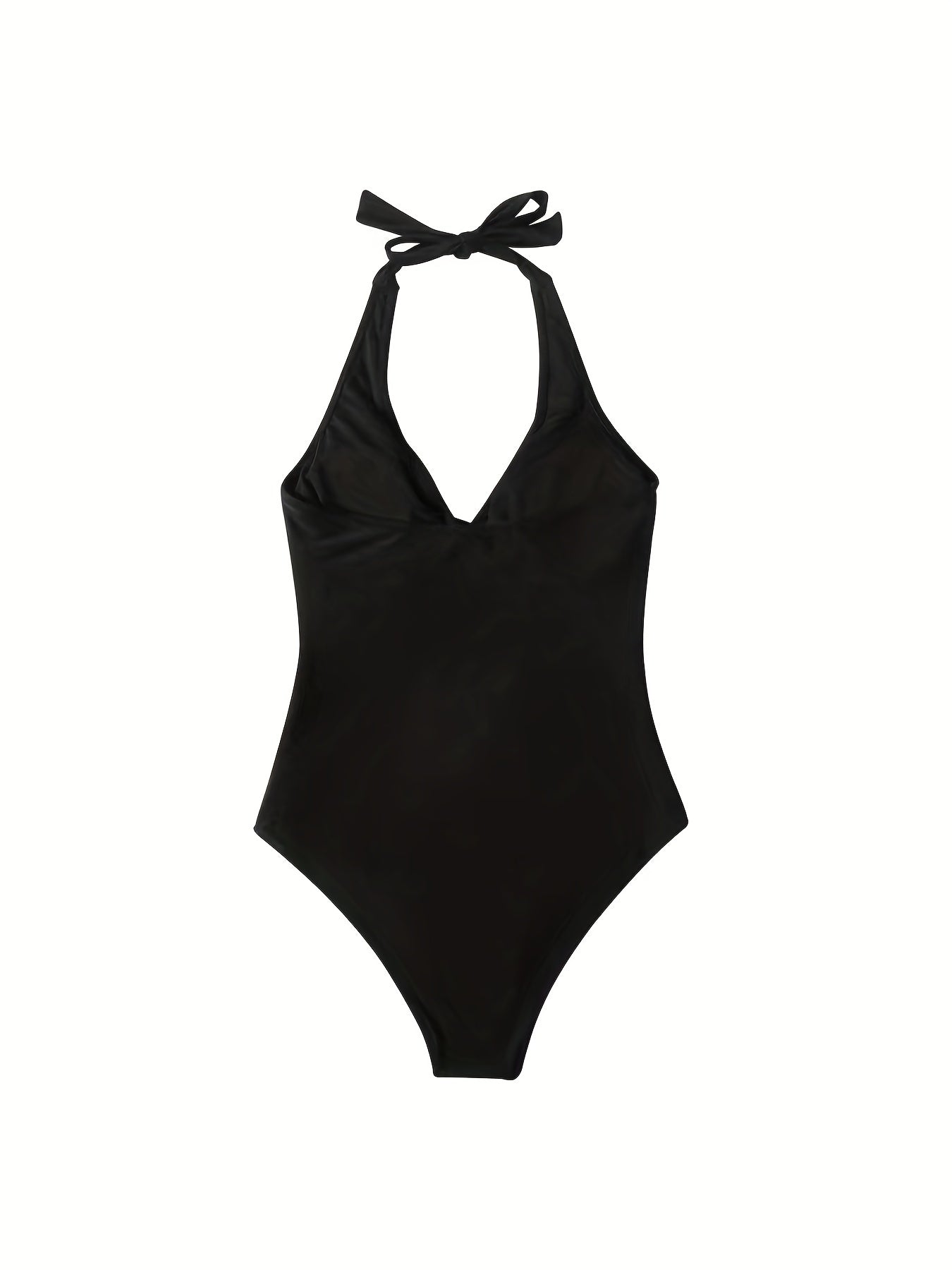 Backless Halter Tie One Piece Swimsuit High Stretch Solid Swimwear