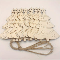 10pcs Christmas Tree Decoration DIY Wood Chips Blank Pendant