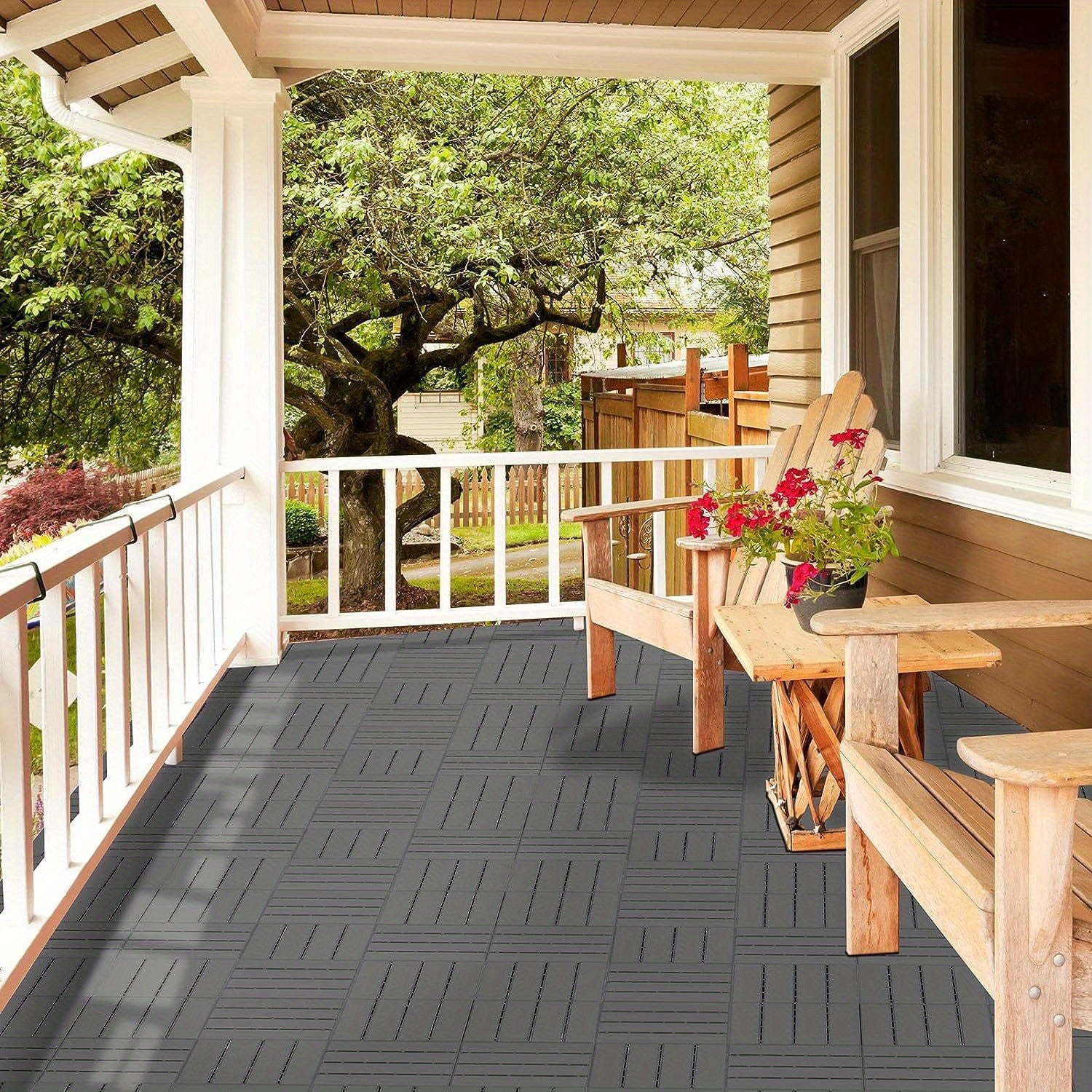6pcs Interlocking Deck Tiles Waterproof Outdoor Flooring Patio Decking Tiles
