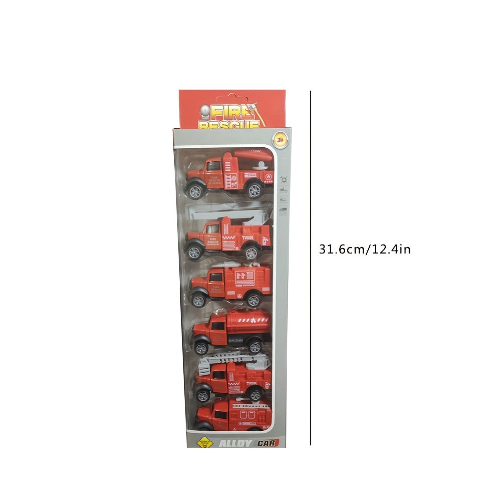 6pcs Kids Toy Cars Pull Back Fire Engine Model Boys Inertia Car