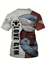 Men's Bull Weightlifting Print Sports T-Shirt for Summer