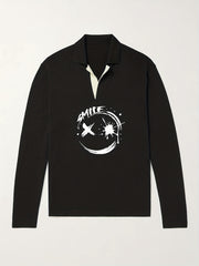 Smile Face Pattern Knit Polo Shirt Men's Casual Lapel Pullover Sweater