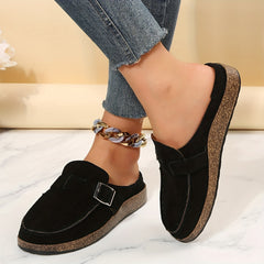 Women's Flat Cork Mules with Buckle Decor