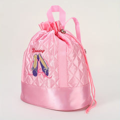 Girls Ballet Shoes Decor Drawstring Backpack Pink Waterproof Travel Bag