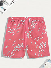 Men's Fish Graphic Drawstring Beach Shorts for Summer