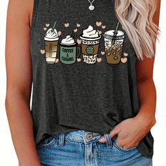 Coffee & Heart Print Tank Top