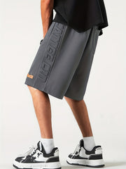 Quick Dry Letter Print Men's Comfy Shorts Elastic Waist Drawstring
