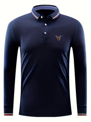 Men's Shield Print Long Sleeve Polo Shirt