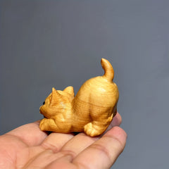 Lazy Kitten Wood Carving Ornament Tea Pet Pendant