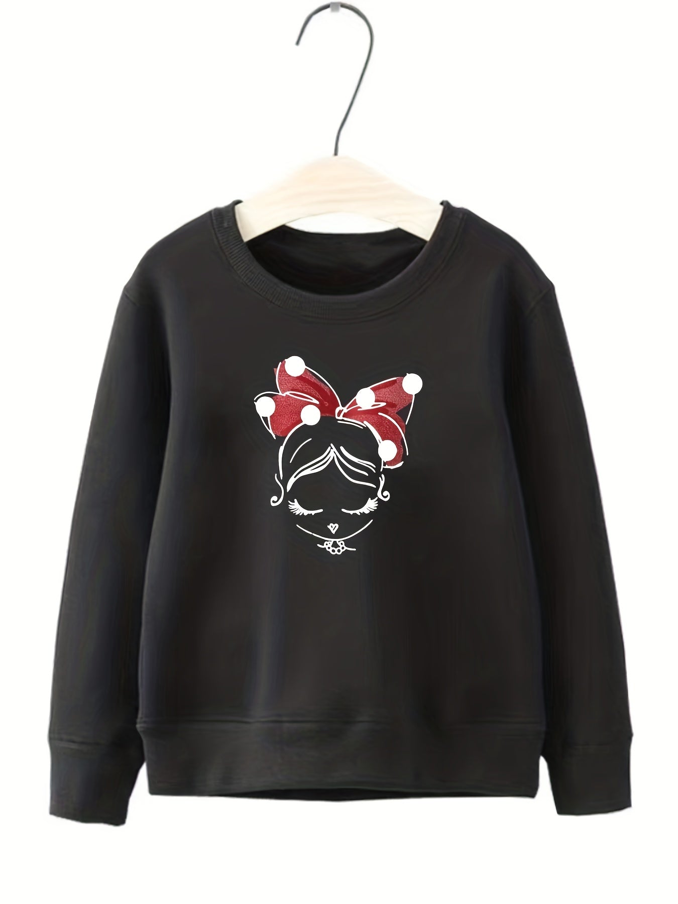 Girls Portrait Graphic Crew Neck Sweatshirt - Long Sleeve Pullovers