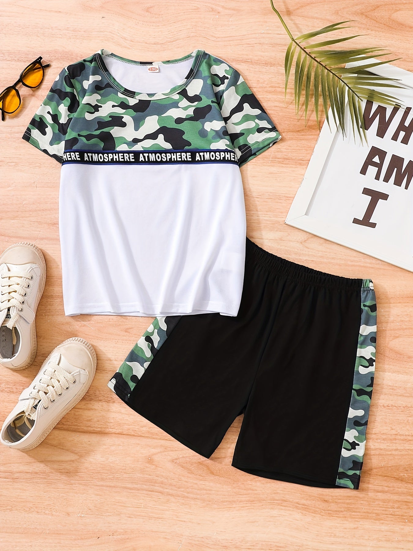 Boys Camo Casual Outfit Round Neck T shirt & Shorts Set