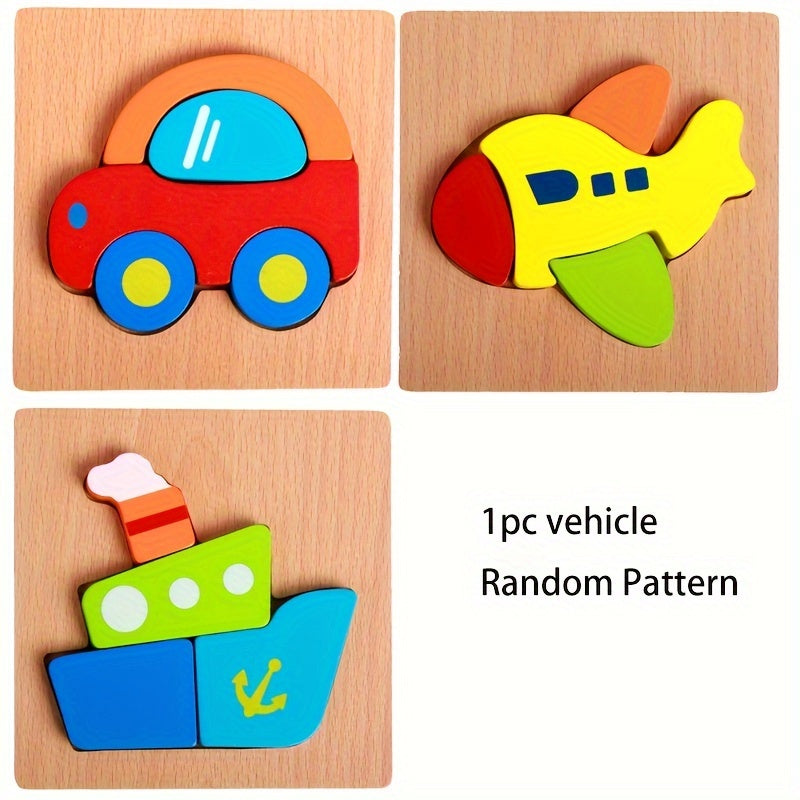 Wooden Animal & Vehicle Puzzles Educational Toys Toddlers 1-3 Boys & Girls