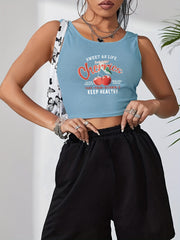 Cherry & Letter Print Crop Tank Top