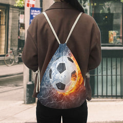 Football Printed Backpack Drawstring Fitness Bag Outdoor Sports Daily Use