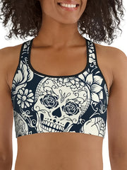 Gothic Skull Print Racer Back Sports Bra