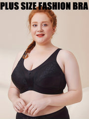 Plus Size Women's Floral Jacquard Full Cover Wireless Bra