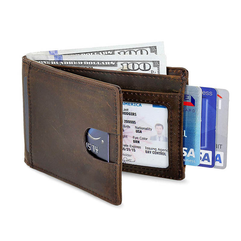 RFID Blocking Men's Credit Card Holder Leather Wallet For Men Money Clip