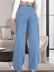 Ripped Distressed Loose Denim Pants Medium Wash Jeans