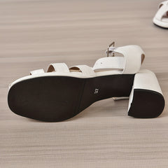 Women's Retro Chunky Heel Cutout Sandals Buckle Strap Solid Sandals