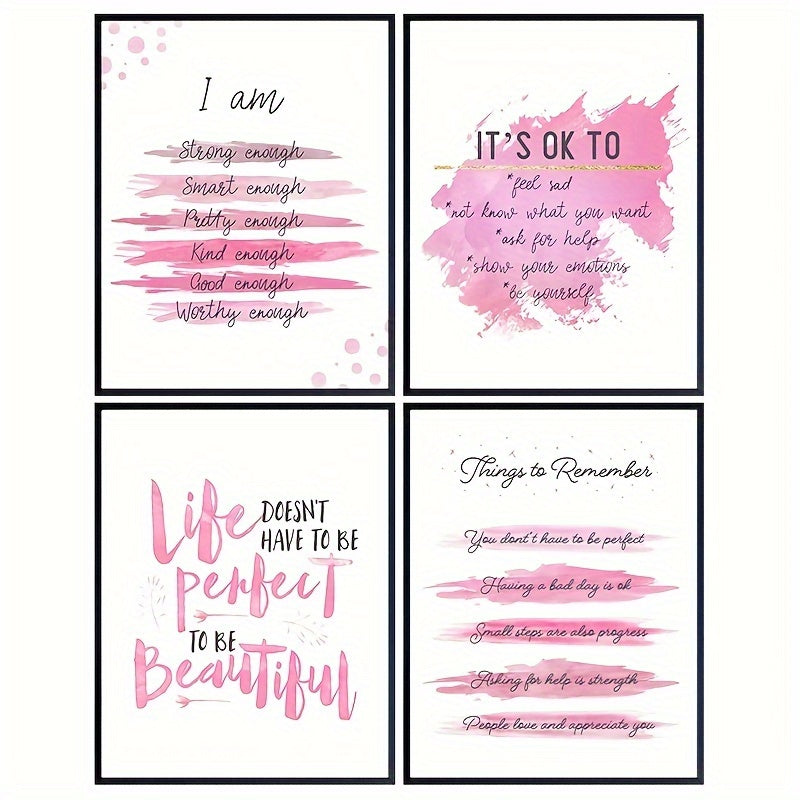 4pcs Green Pink Affirmations Inspirational Art Posters 20 32x25