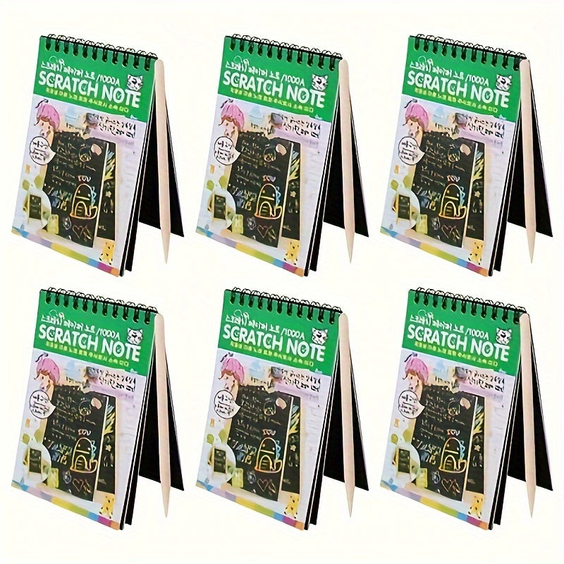 Rainbow Scratch Notebooks With Wood Stick Scratch Off Art Paper Set