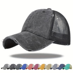 Sunshade Peaked Cap Soft Top Vintage Hat Ponytail Hole Baseball Cap