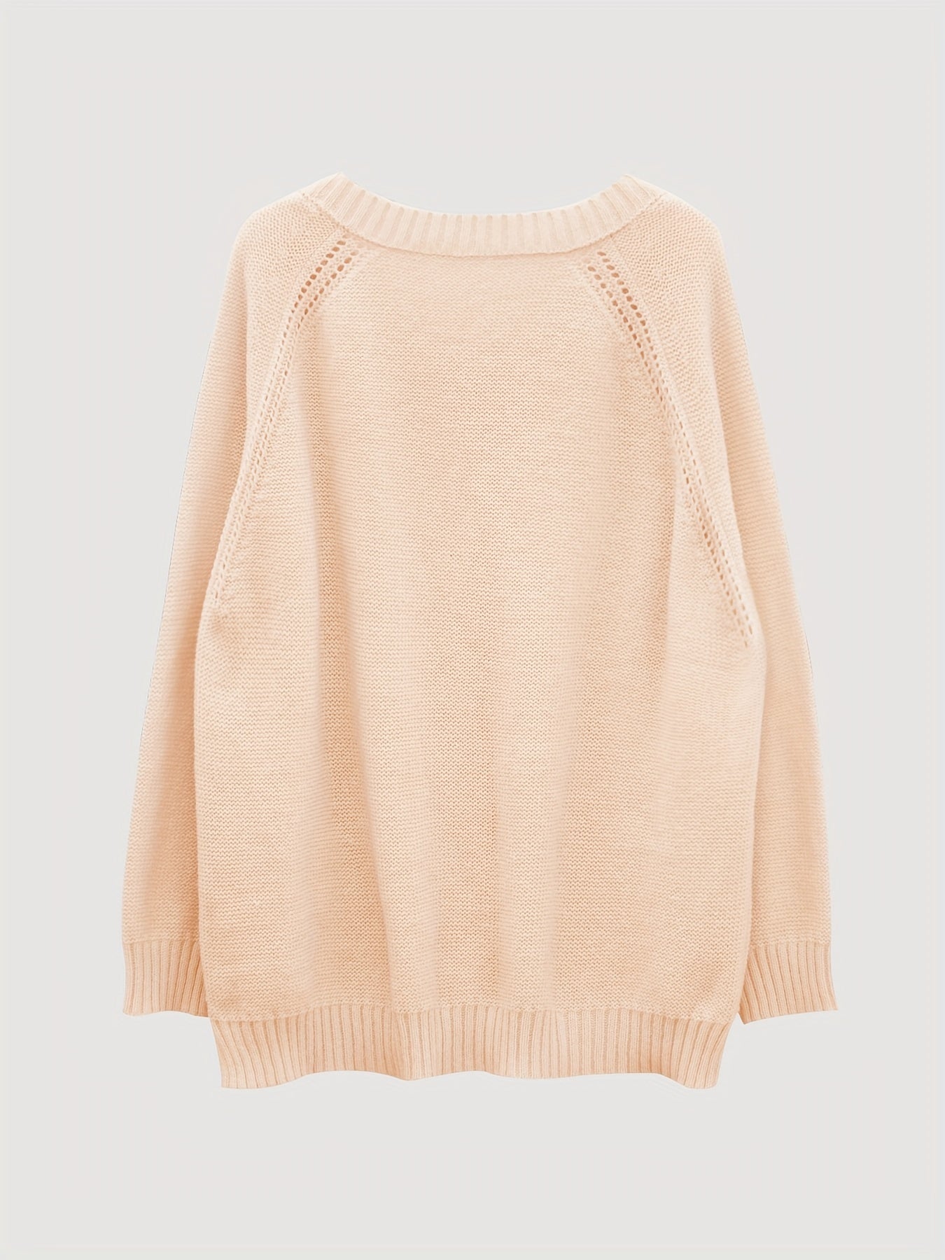 V Neck Long Sleeve Sweater Solid Jacquard Medium Stretch