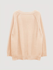V Neck Long Sleeve Sweater Solid Jacquard Medium Stretch