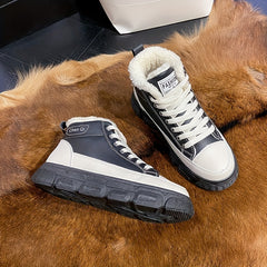 Women's Plush Winter Snow Boots Anti-slip Lace Up Board Shoes