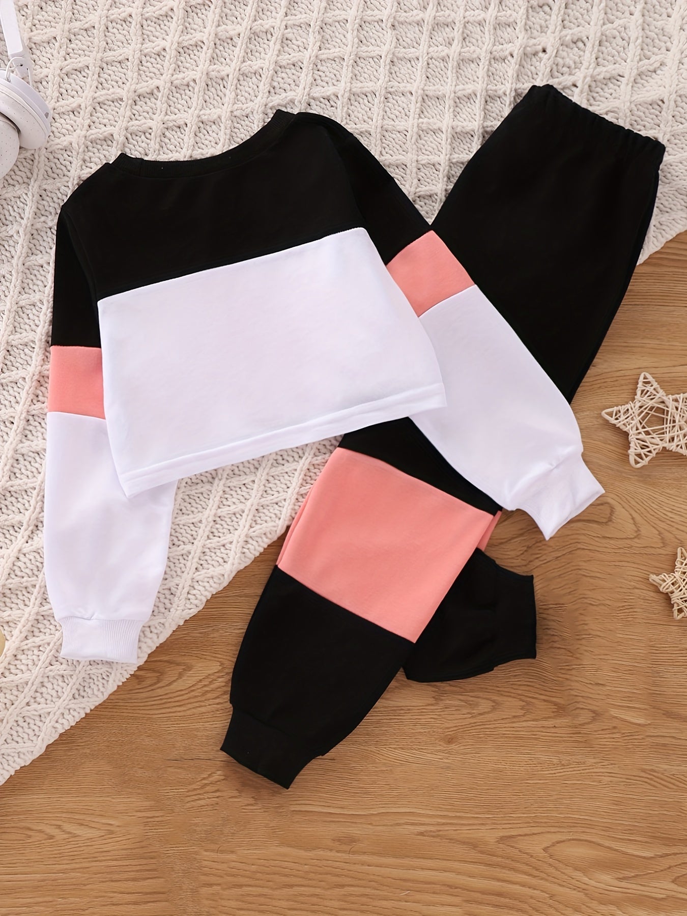 Girl's 2pcs Letter M Sweatshirt & Sweatpants Set for Spring Fall