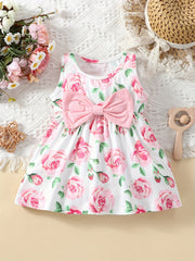 Baby Girls Casual Rose Print Sleeveless Dress Summer
