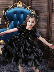 Sequined Party Ball Dress Swirl Tiered Princess Dress