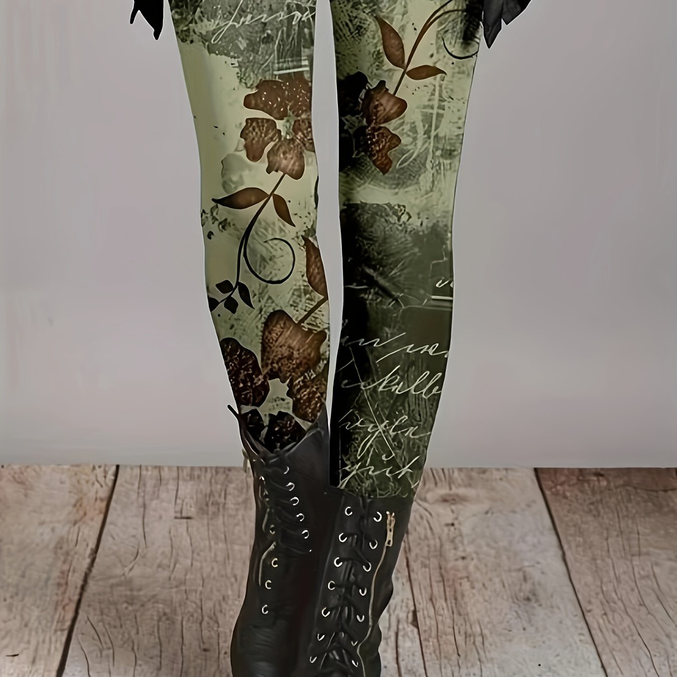 Casual Leggings Women's Plus Floral & Letter Print Skinny Leggings